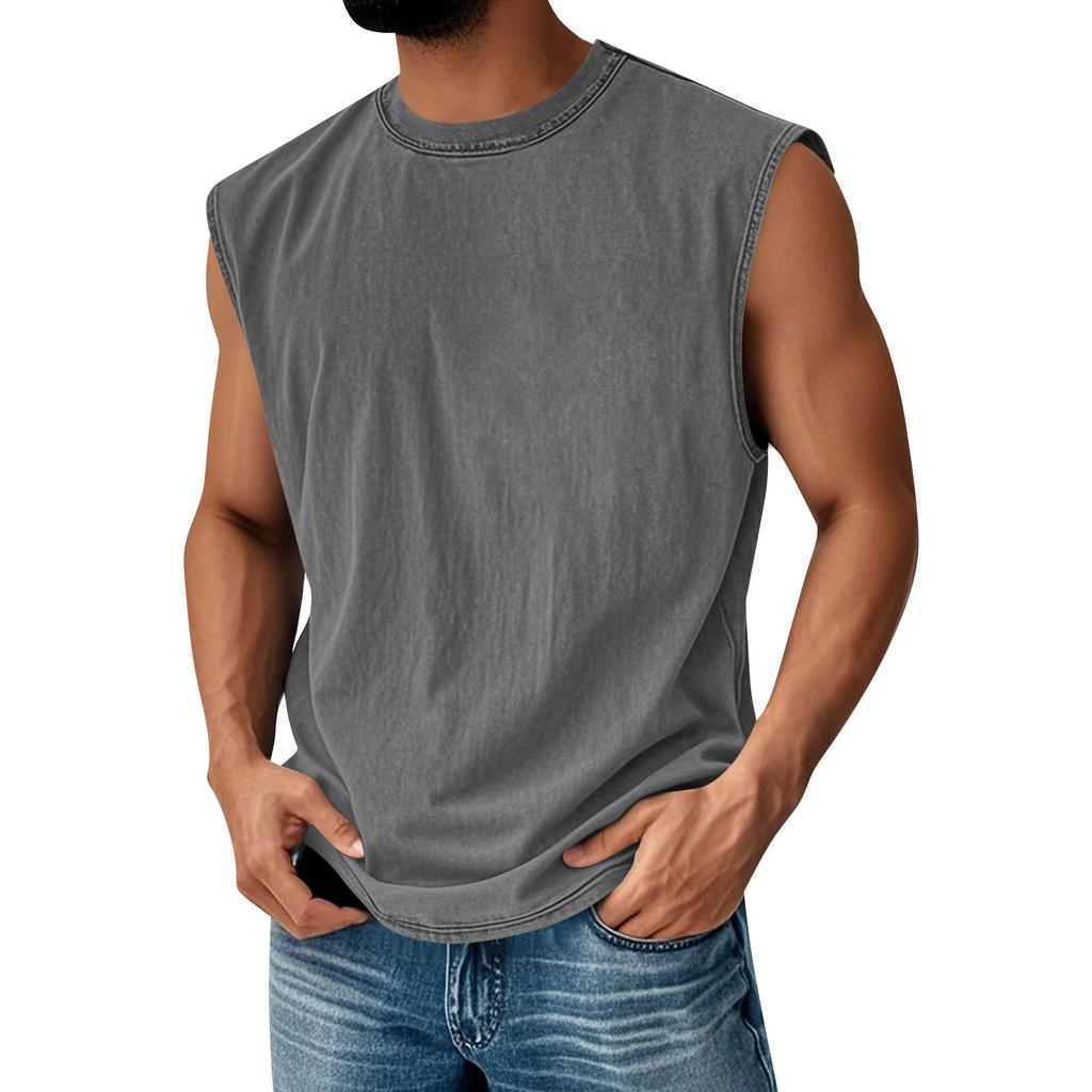 Herren Rundhals Used Look Oberteil Lässiger Komfort Weste
