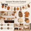 Tactile Wooden Wall Art Fall Garland Decor, Rustic Autumn Hanging Ornament with Squirrel Boho Home Decoration Maple Leaf Pinecone Harvest Thanksgiving