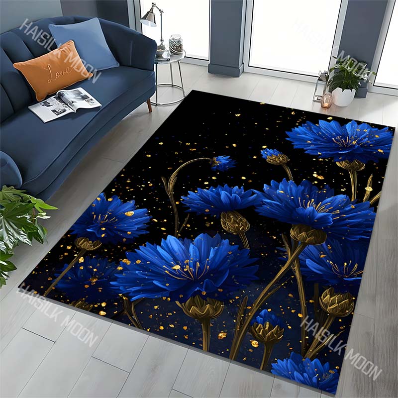Blue Daisy Pattern Carpet for Living Room Bedroom Bedside Floor Mat Sofa Table Area Rugs Home Decor Large Size Luxury Gift