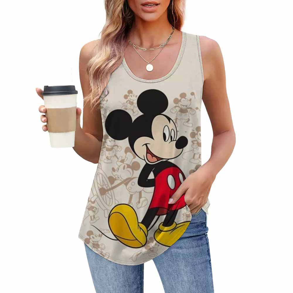 Modna koszulka z nadrukiem, casualowa, luźna, z okrągłym dekoltem, bez rękawów, odzież damska, T-shirty damskie