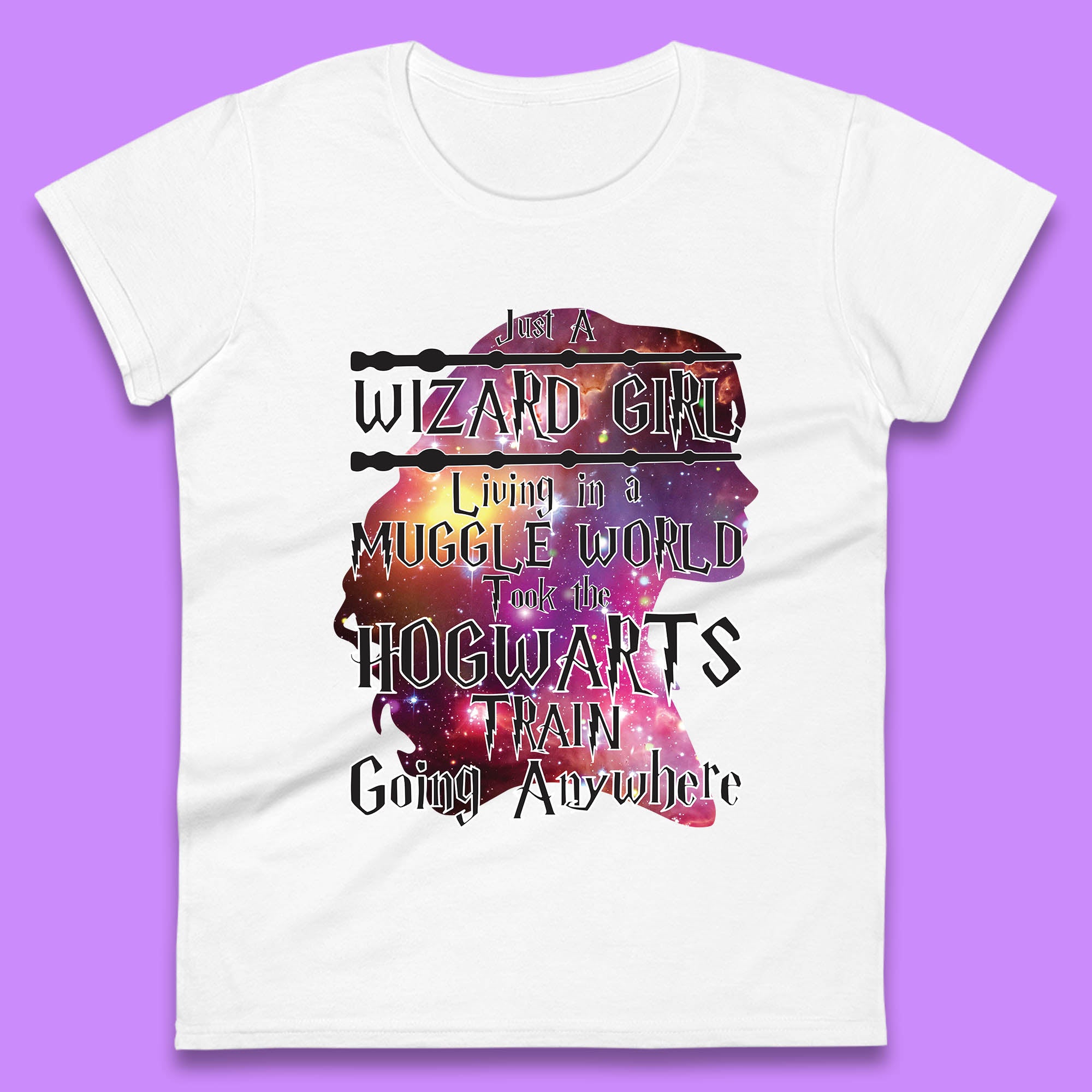 

Harry Potter Just A Wizard Girl Living In A Muggle World Took The Hogwarts Train Going Anywhere Womens Tee T Shirt Mens Tops Unisex Top 2XL