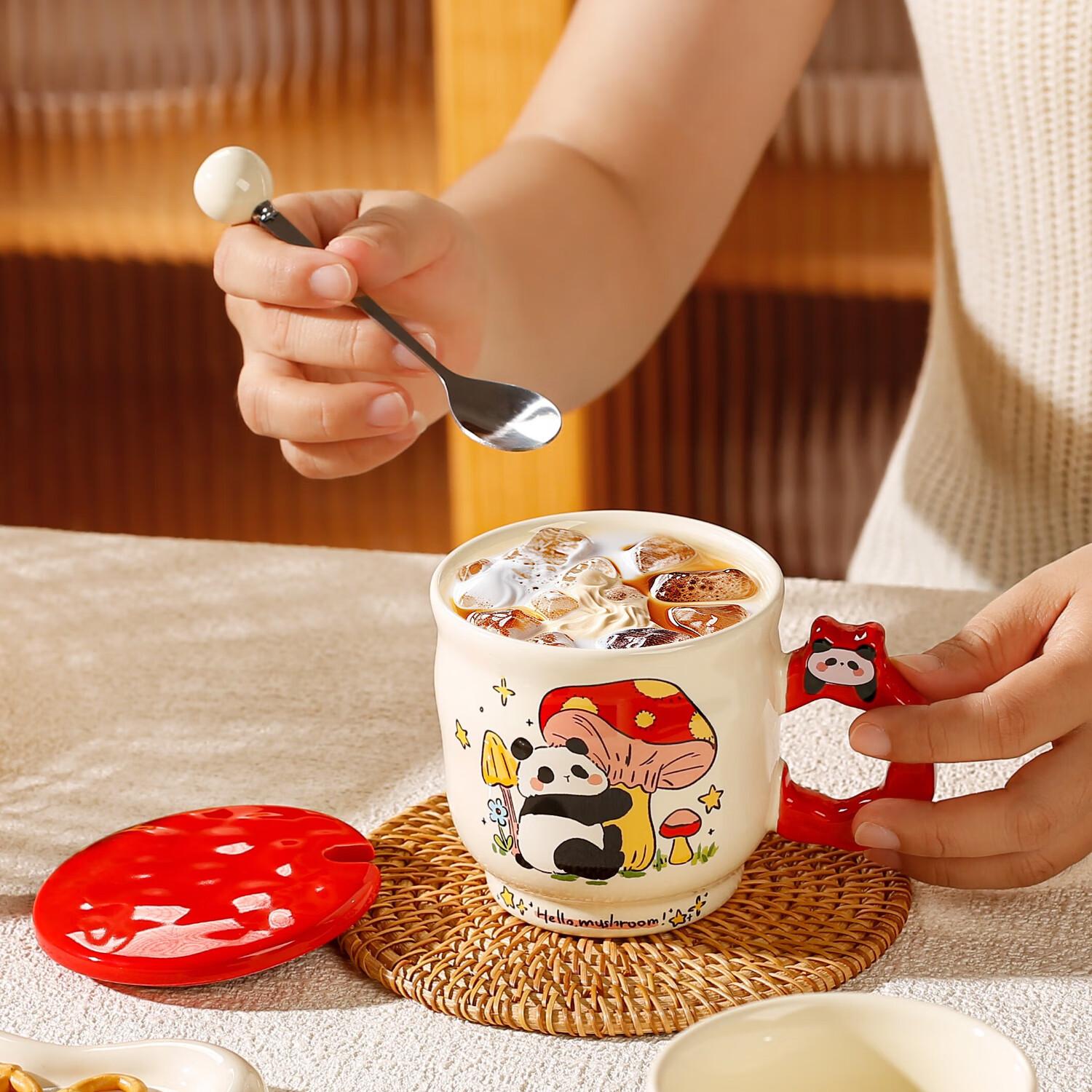 Panda Water Cup With Lid Cute Ceramic Mug Office High Value Drinking Cup Breakfast Milk Cup Gift 301-400ml