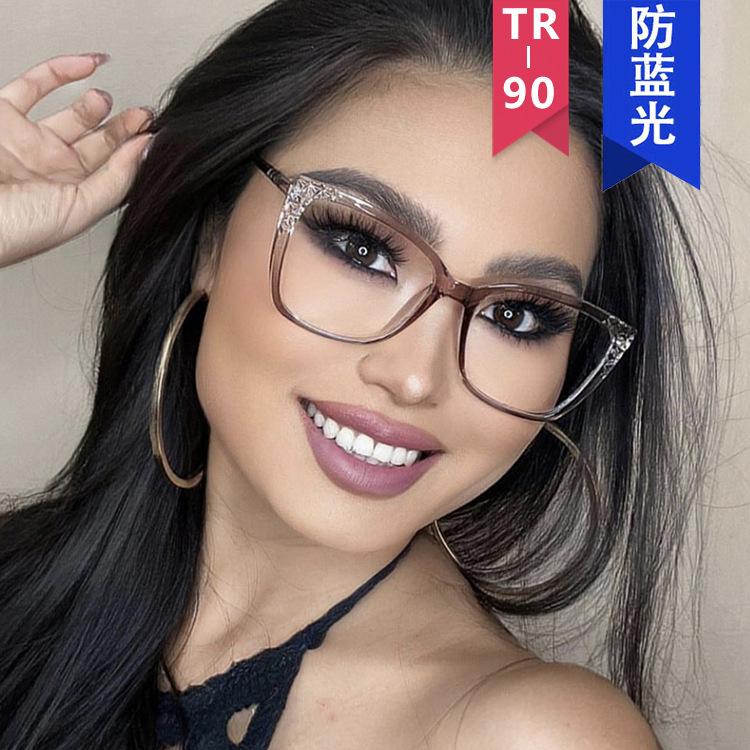 European and American cat eye Internet celebrity anti-blue light glasses frame new TR women ins retro flat light