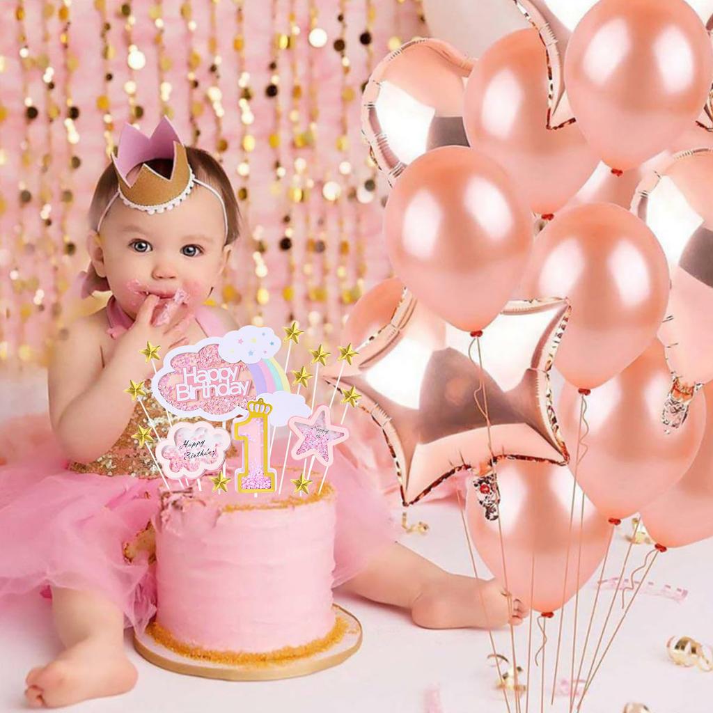 Girl  Birthday Cake Decoration Set Second Birthday Cake Topper with Rainbow Clouds Stars Cake Picks Two Year Old