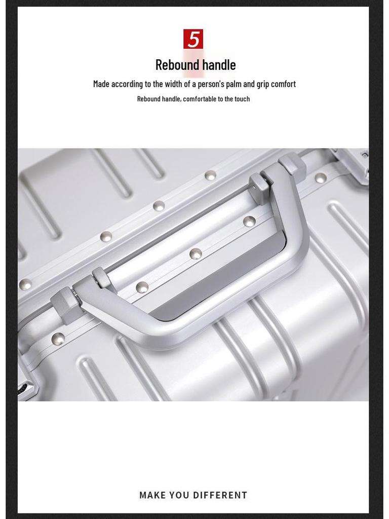 Aluminum-Magnesium Alloy Suitcase with Universal Wheels, 20/24/28-inch