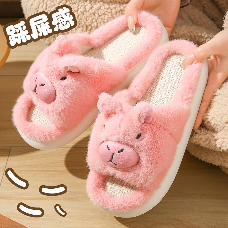 Wool Slippers Women's Spring and Autumn Linen Slippers New Thick-bottomed Indoor Home Cartoon Cute Slippers