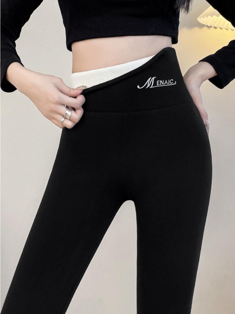 Autumn and Winter Leggings with Thickened Fleece for Women's Outerwear Cotton Pants, German Velvet Self Heating High Waist Tight Lamb Wool Warm Pants