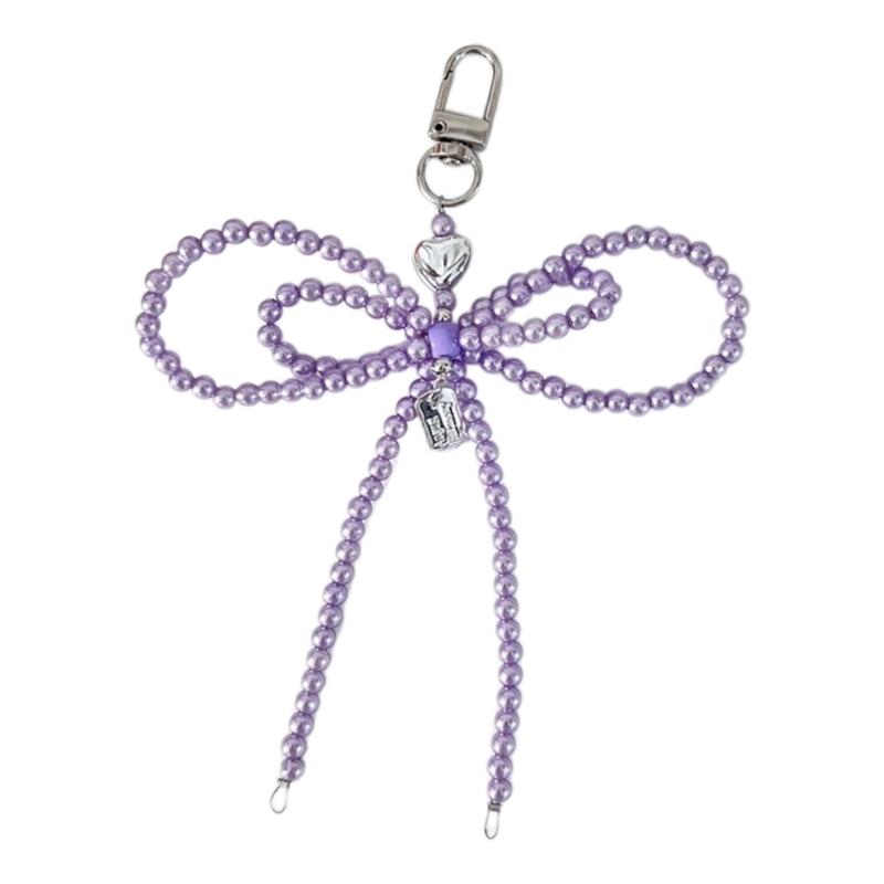 

Bowknot Silver Heart Keychain Elegant Bowknot Keychain Stylish Bag Chain Fashionable Car Key and Purse Charm for Girl фіолетовий