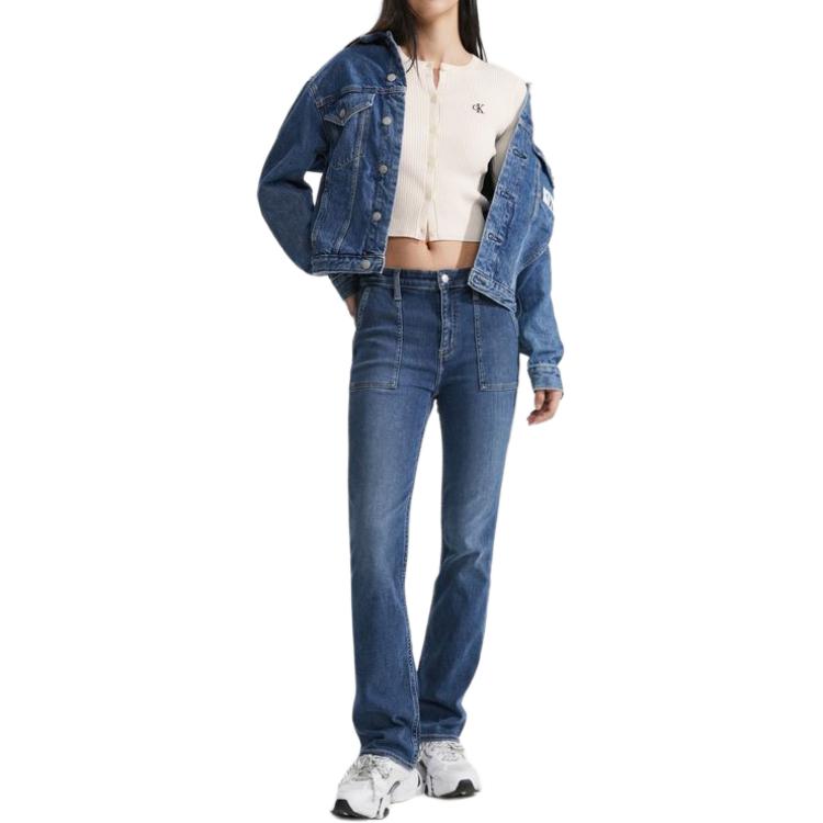 Calvin Klein Einfarbiger Strick-Cardigan mit Buchstabenstickerei, Rundhalsausschnitt, einreihiger Knopfleiste und langen Ärmeln für Damen, Pullover, Milchweiß J223846-YBI