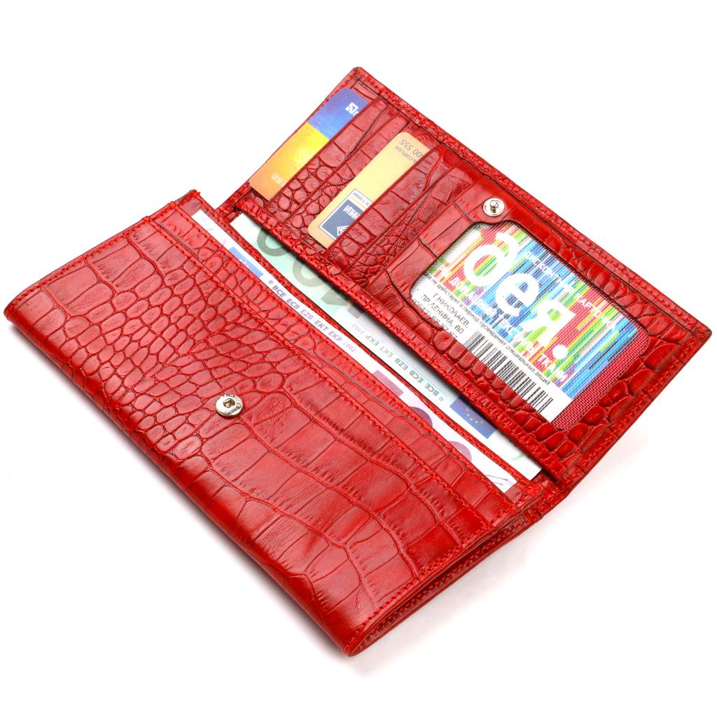 Original Women's Wallet Made of Genuine Textured Leather with Crocodile Embossing CANPELLINI 21827 Red