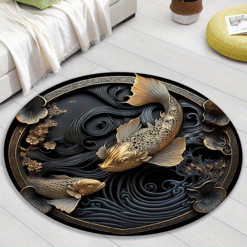 

3D Koi Fish Round Rug, Non-Slip Non-Shedding Floor Mat for Bedroom Living Room Bathroom Office Home Decor, Modern Carpet Diameter 60cm