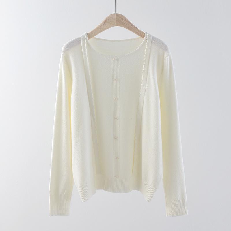 Women s Korean Style Crew Neck Knit Pullover - Long Sleeve, Solid Color, Loose Fit One Size кремовый