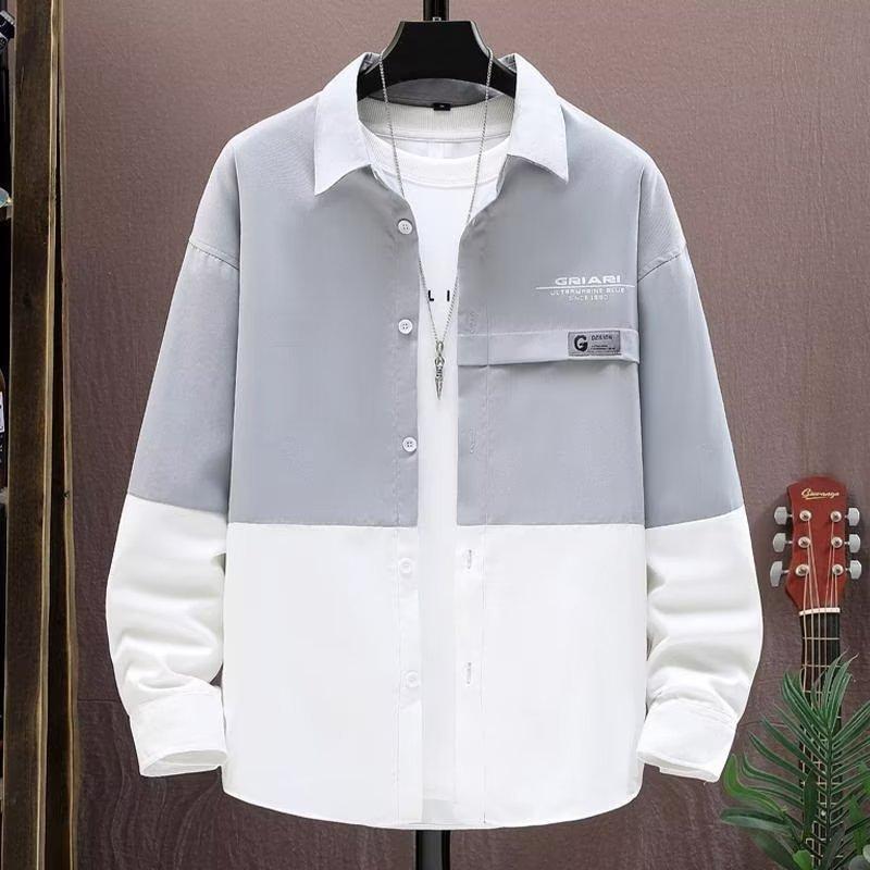 Мужские осенние рубашки с длинными рукавами свободная повседневная одежда в тон мужские рубашки и куртки XXXL белый 1998₽