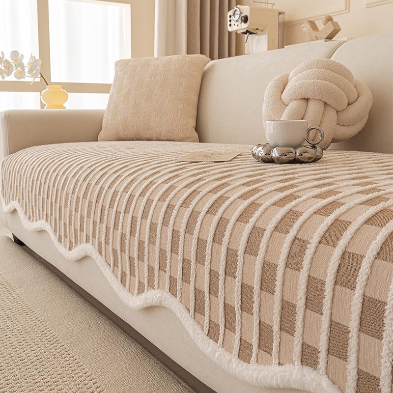 Irregular Sofa Cover Fabric New One-piece Fixed Anti Slip Straight Row Sofa Cushion Cover Anti Cat Scratch Autumn and Winter