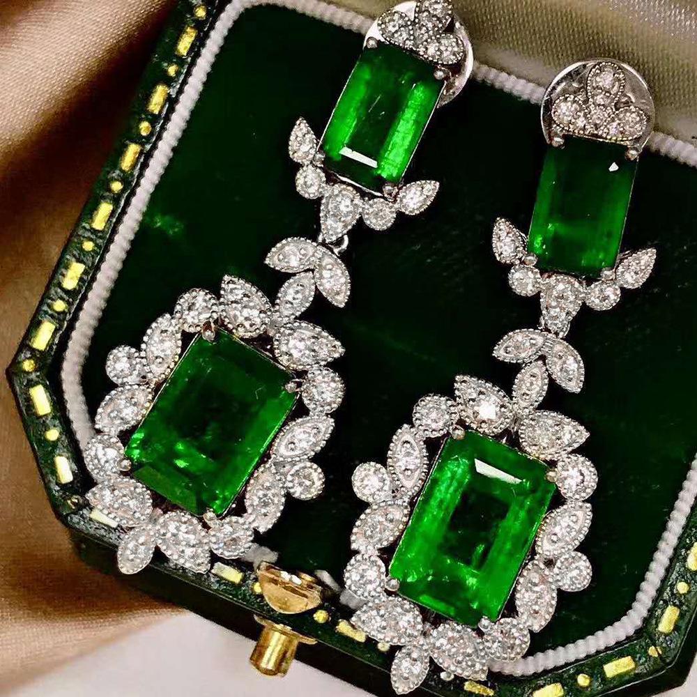Cao Shi Luxury Inlaid Simulated Diamond Dangle Earrings: Elegant Emerald-Cut Studs for Women