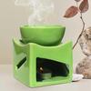 Ceramic Clay Candle Operated Aroma Burner Oil Diffuser, Extra Large Bowl, with 1 Tealight, 4.25 Inch, (Green)