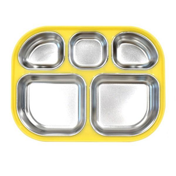 Lilpang Mate Bezpieczny Podwójny Talerz ze Stali Nierdzewnej na Jedzenie dla Dzieci, Żółty Miś, Pojedynczy Produkt, 1 sztuka, Popularne koreańskie artykuły dla rodziców