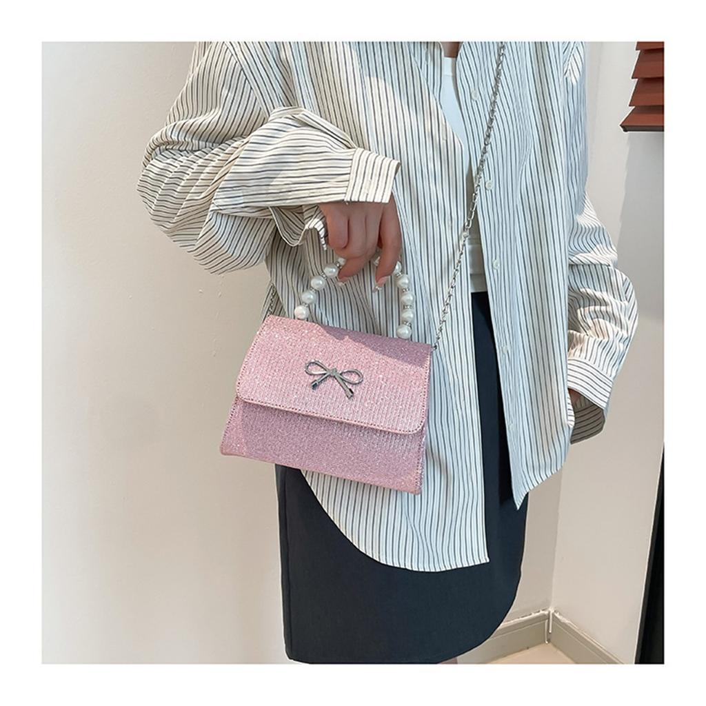 Pink Tote Bowknot Bags Women Single Shoulder Crossbody Bags Niche Fashion Cute Small Square Bag