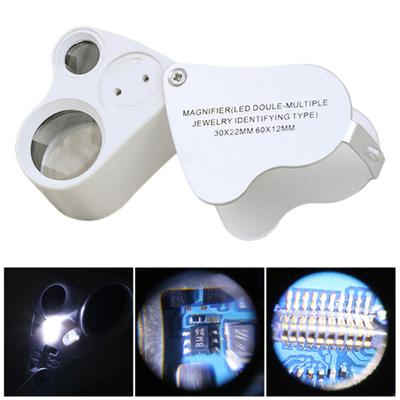 30x 60x Jewelers Loupe Portable Dual Lens Magnifier Illuminated Foldable Jewelry Inspection Loupe Magnifying Glass with LED Light for Gems Jewelry