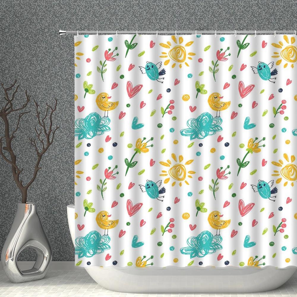 Colour Cartoon Shower Curtain White Print Waterproof Polyester Cloth Bath Curtains With Hooks Multi-size Bathroom Screen Decor