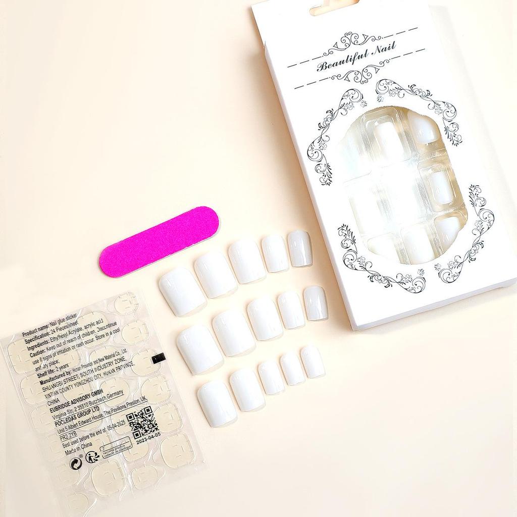 Simple Solid Color Nail Art Tips - 24-Piece Wearable Short False Nail Set