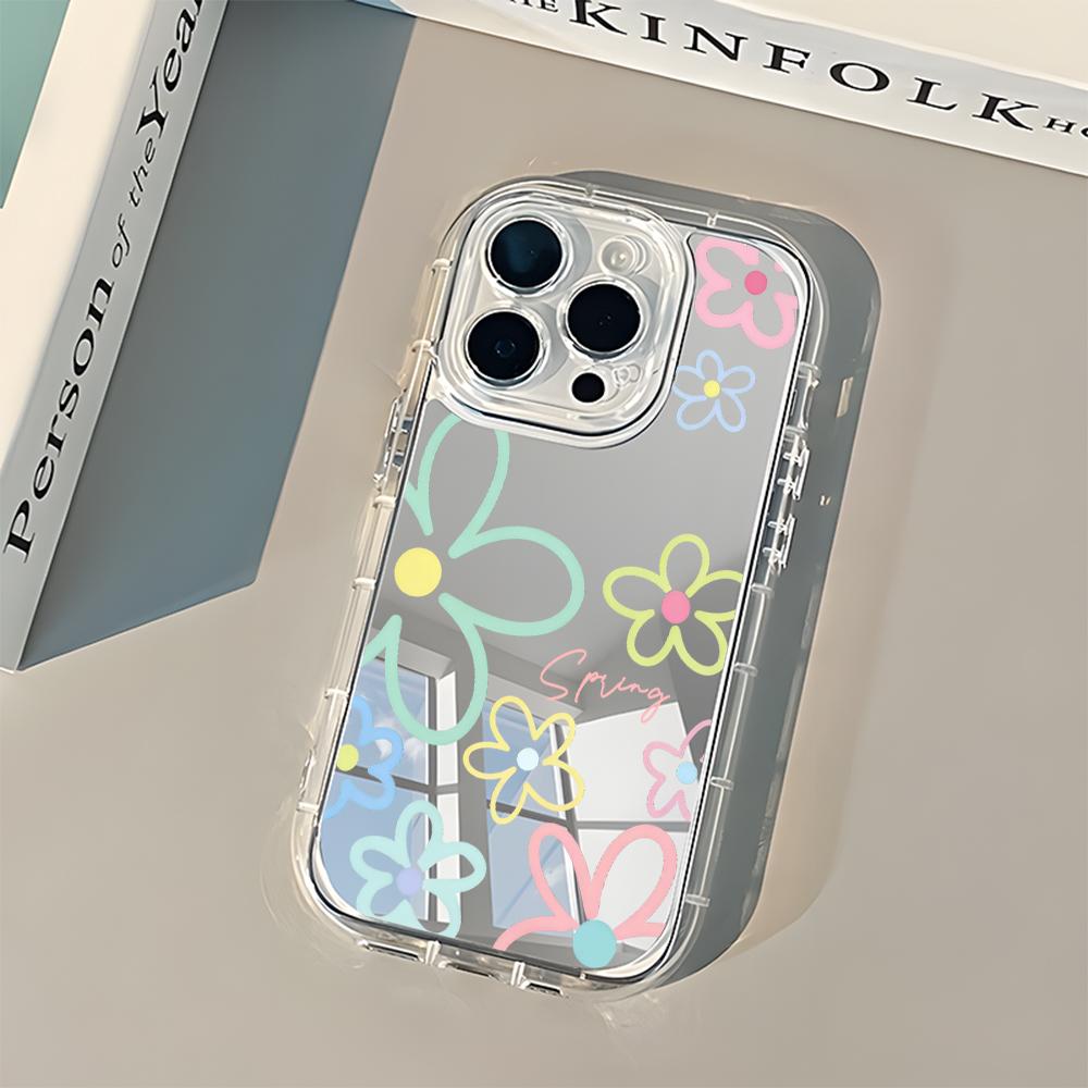 Cute Colorful Doodle Floral Mirror Soft Phone Case For iPhone 17 16 15 14 13 12 11 Pro Max 17 Air X XR XS 7 8 Plus Back Cover