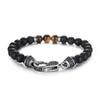 MATT STONE BRACELET     8mm Matt Onyx Stone Bead Bracelet with Reptile Design Lobster Lock, Brown Tiger Eye Stones
