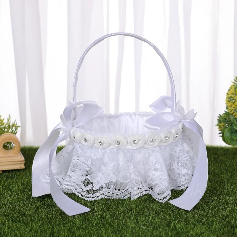 

Белая цветочная корзина для девочек, жемчужная простая свадебная корзина для цветов, невеста/дети, ручная работа, украшения для свадебной церемонии, вечеринки, маленькая small 16.5x12cm