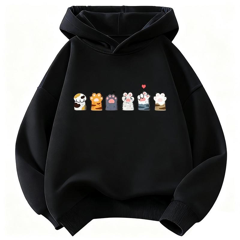 Paw Cat Children's Hoodie Sweatshirt Cute Harajuku Hoody for Boys Girls Autumn Winter Casual Hoodies