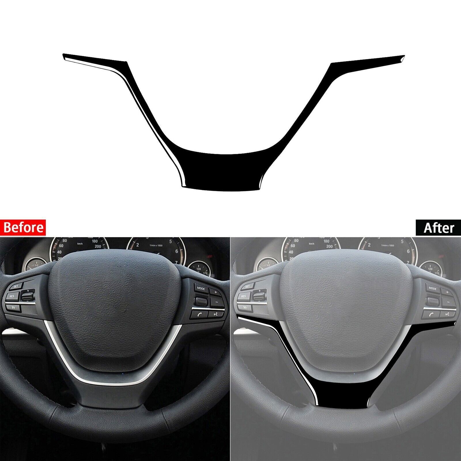 Glossy Piano Black Steering Wheel Chin Cover Trim For BMW X3 X4 F25 F26 2011-17