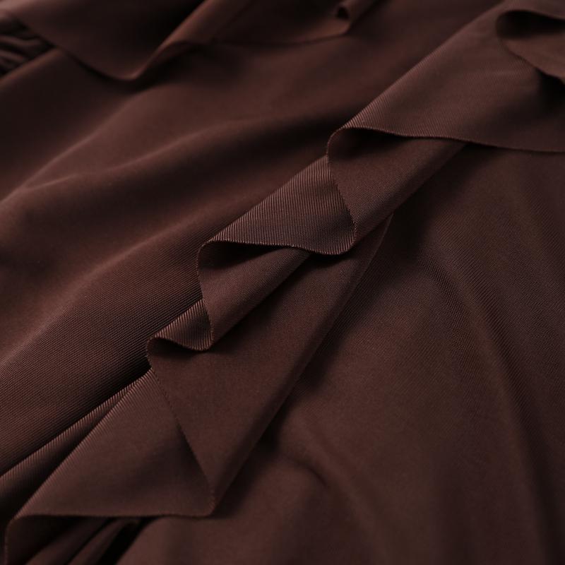 Elegant Lace Fold Dress Women Brown Deep V-neck Long Sleeve Mini Dresses Female 2025 Spring Summer Fashion Loose Lady Robe