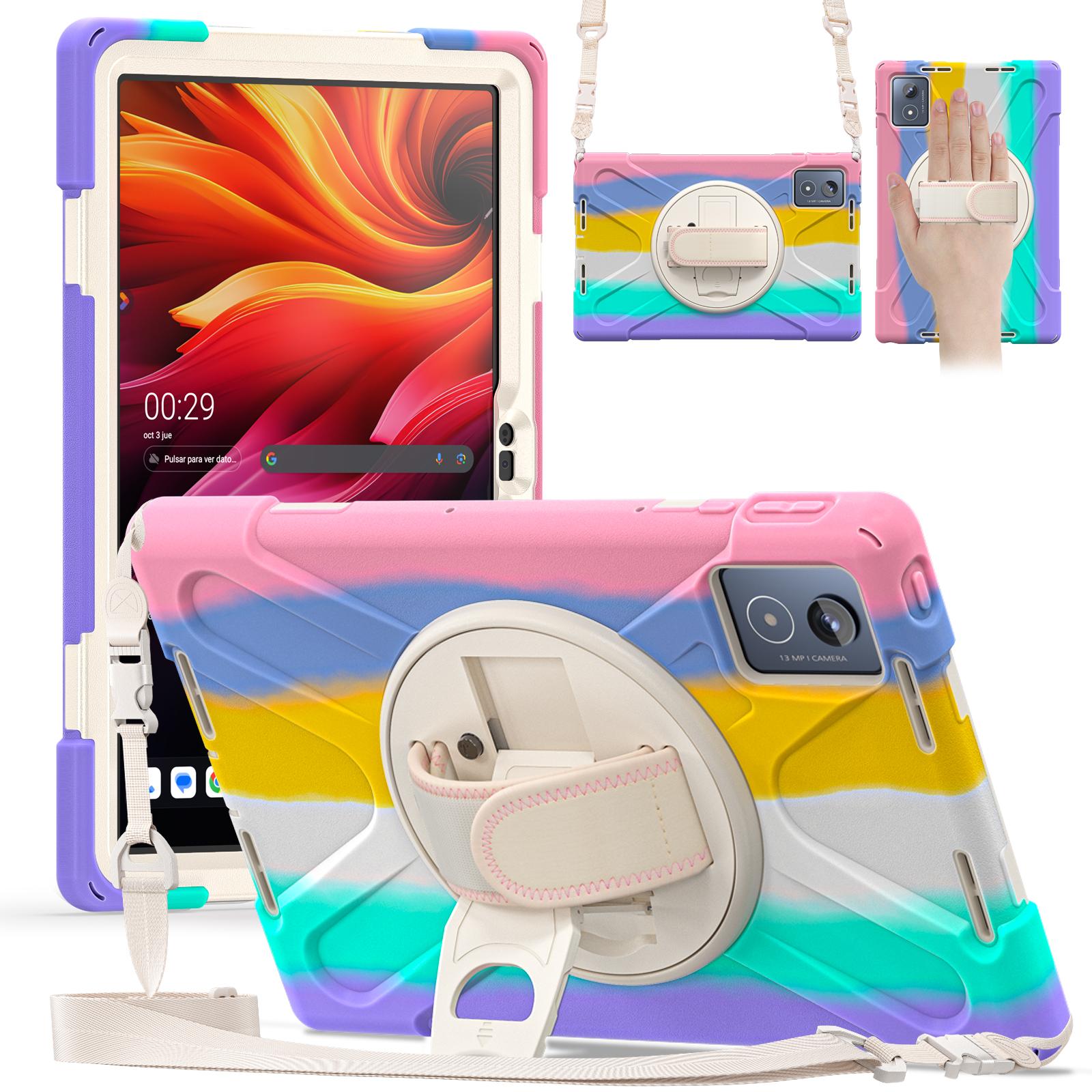 

For Lenovo Tab K11 Plus/Zhaoyang K11 B352FU,TB230XC Kickstand Case TPU PC Silicone Tablet Cover with Shoulder Strap Colorful Pink