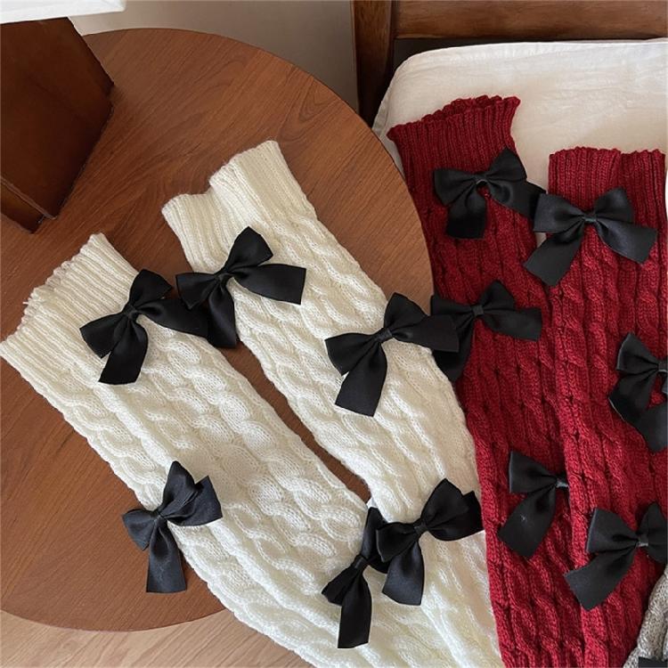 Women Girls Elegant Bowknot Accent Leg Warmers Twist Cable Knitted Footless Socks Foot Covers Boot Cuffs Accessories