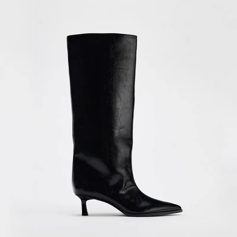 Autumn Winter Street Style Thin Low Heels Women Knee-High Boots Sexy Pointed Toe Casual Party Shoes Long Botas Mujer