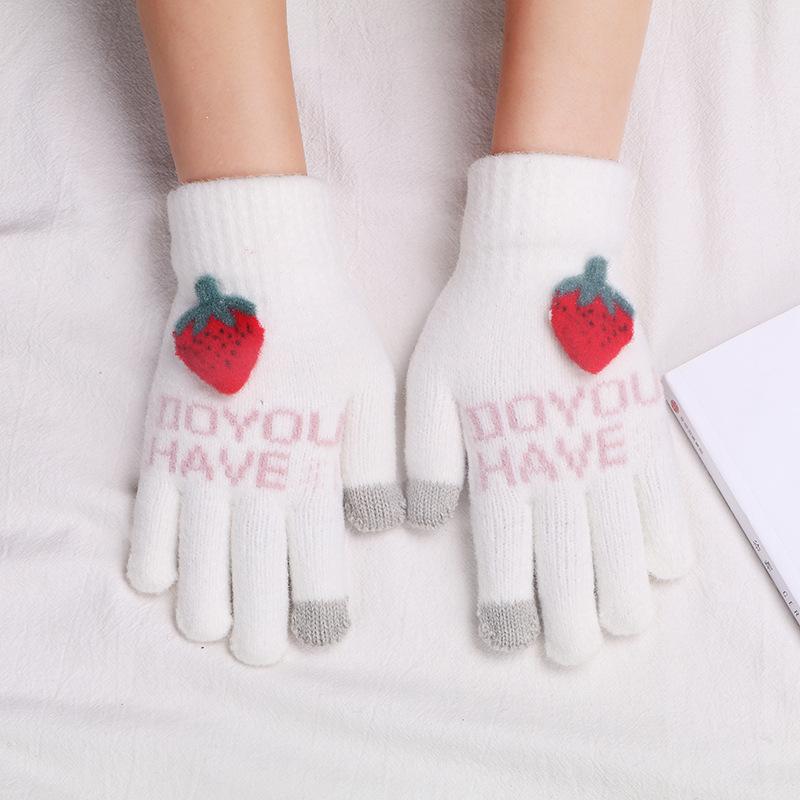 Knit Cartoon Gloves Plush Cold Proof Touchscreen Women Winter Warm Fleece Lined Student Accessory Gloves