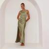 2025 Spring/Summer Women's Backless Slit Midi Dress with Spaghetti Straps