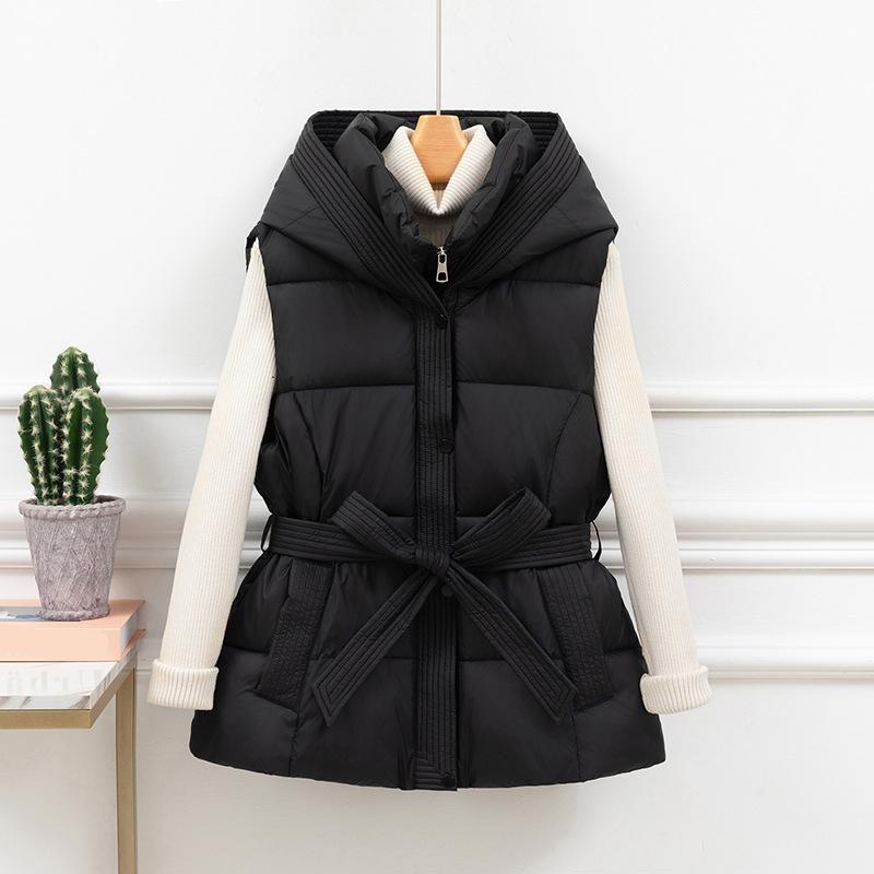 Women s Puffer Vest Thicken Warm Winter Hooded Coat Sleeveless Padded Outwear Cropped Zip Up Coat XL чёрный