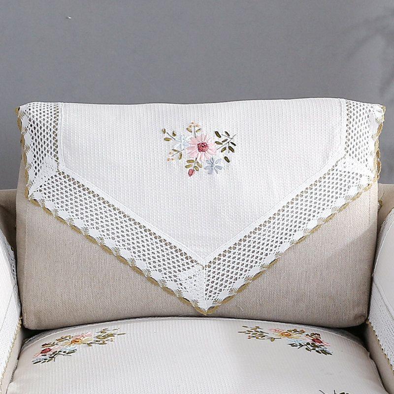 

Кружево с вышивкой лентами, полотенце на спинку дивана, белая хлопково-льняная ткань, простое современное утолщенное пыленепроницаемое полотенце для рук, китайский стиль Creamy-white-Curry green lace Tablecloth: 90*150cm