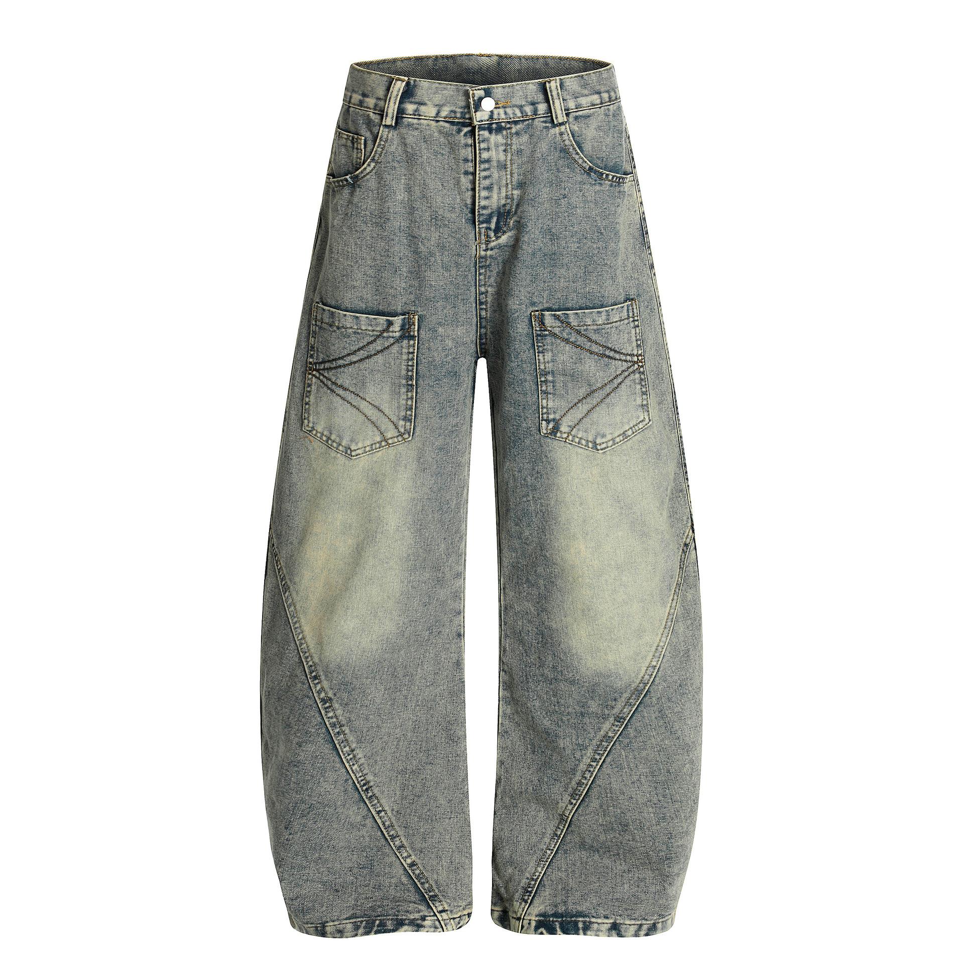 Men s Autumn American Retro Washed Jeans Men s Scimitar Wide Leg Pants Banana Pants S