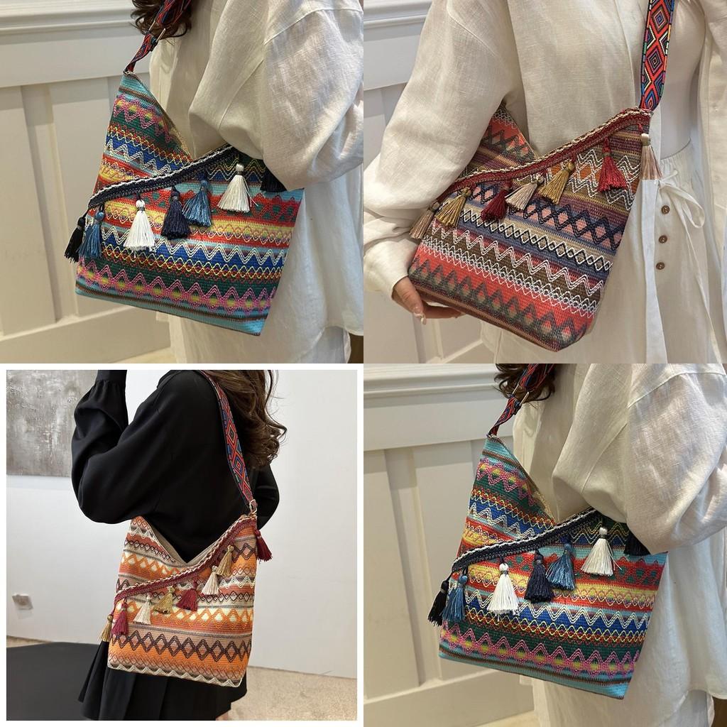 Ethnic Style Tote Bag For Women With Tassel For Daily Use