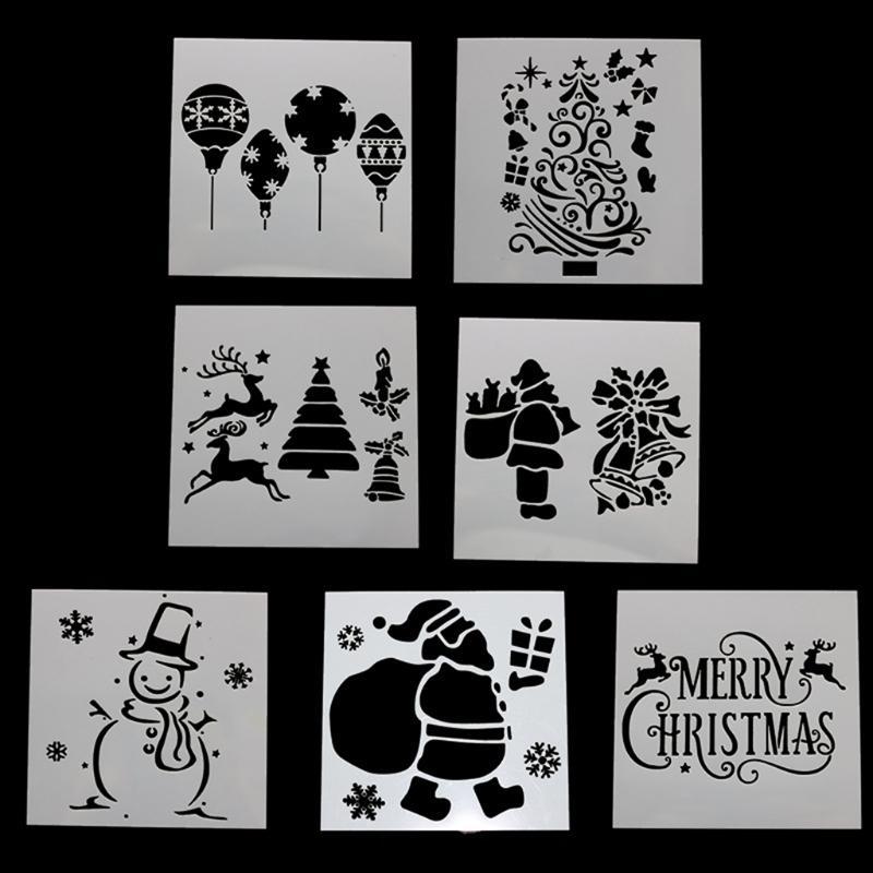 652F 7 Pcs Baking Mesh Christmas Stencil Baking Decorating Tool Gift for Baking Lover