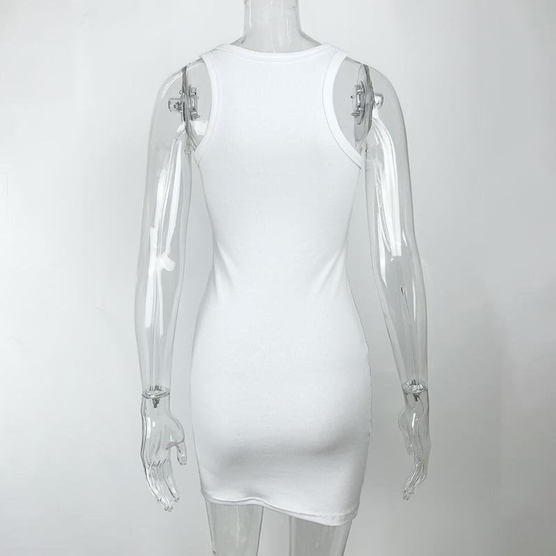 Sommer Ärmellos Sexy Tasche Hüfte Kurz Kleid Einfach Schlankmachend Tanktop O-Ausschnitt Mini Kleider Basic Mode Bodycon Party Elegant Kleidung