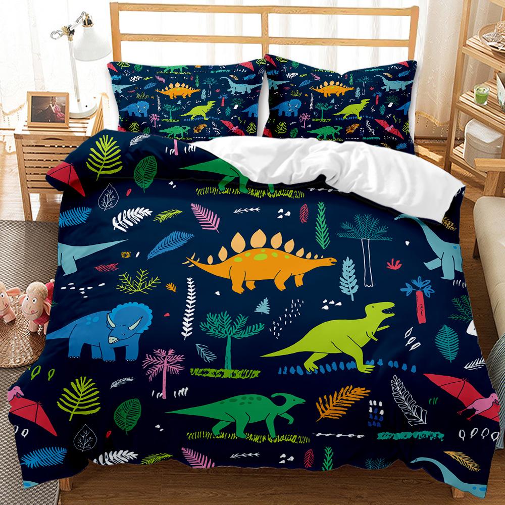Comforter Dinosaur Tropical Cartoon Dinosaur Twin Bedding Set For Kids Teens Double Queen King Size