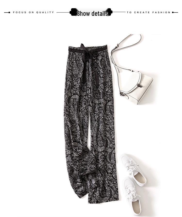 Women's Summer Ice Silk Wide-Leg Wrinkle-Resistant Long Pants - Loose Fit, Casual Draping Style