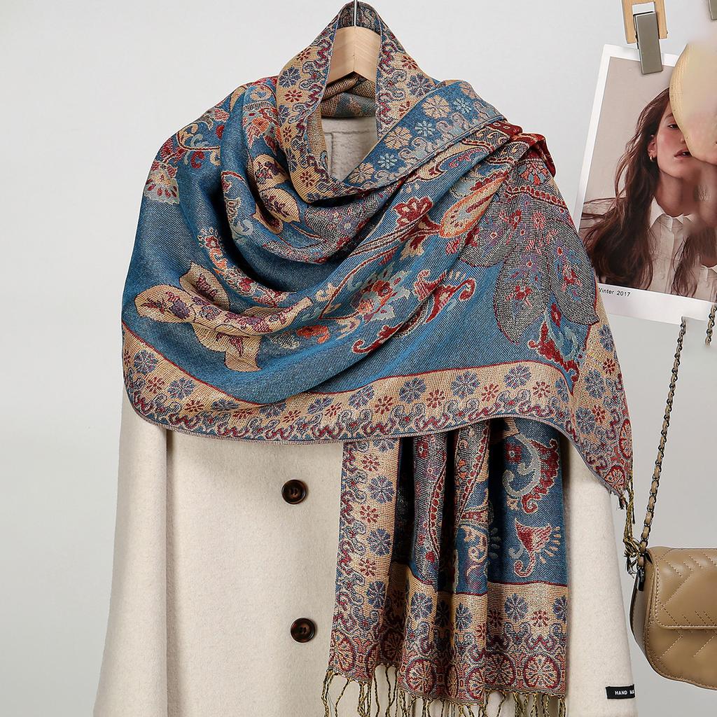 Retro Żakardowy Wzór Paisley Frędzle Hidżab Bawełna Wiskoza Kobiety Muzułmańskie Szale Hidżab Duży Rozmiar Długie Chusty Damska Moda Chusta na Głowę