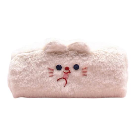 Yousheng Plush Pencil Case for Girls Large Capacity Cute Bear Pen Bag for Students Fluffy Furry Stationery Pouch for