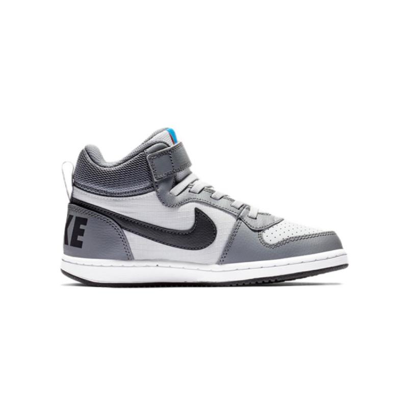 Nike Court Borough Mid Anti-Slip Wear-Resistant Mid-Top Skateboard Shoes Gray White Black Children Aged 3-7 Years Old Sneakers 870026-009