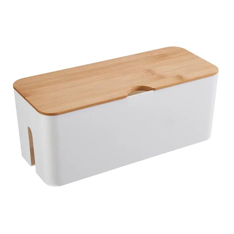 Cable Storage Box Wooden Power Line Storage Case Dustproof Charger Socket Organizer Wire Case Home Cable Winder Organizer
