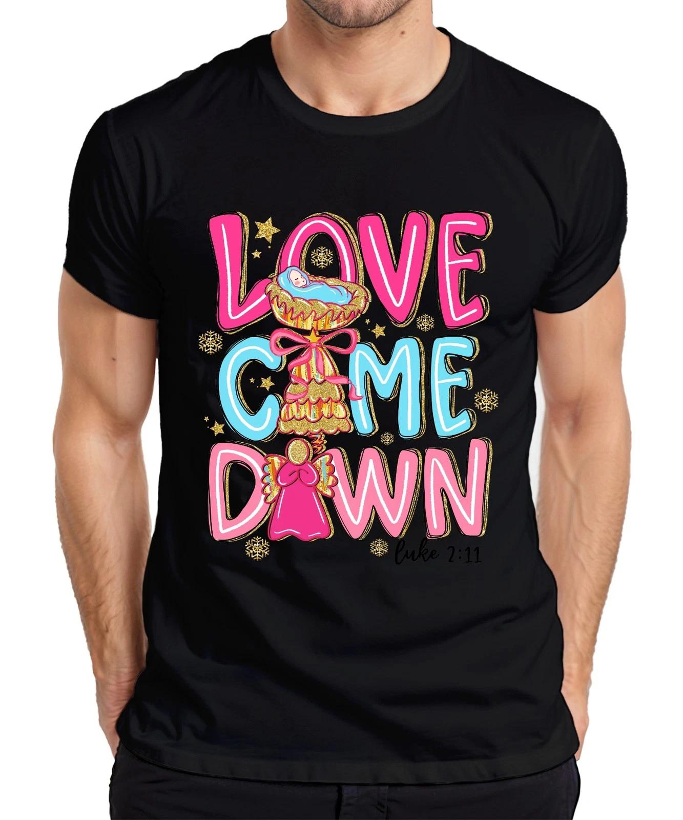 Love Come Down Jesus Krippe Engel Weihnachten Glitzer Pastell Herren T-Shirt M