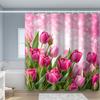 1pc Romantic Heart-Themed Tulip Shower Curtain with Hooks - Vibrant Pink and Red Tulips Design Bathroom Decor Shower Curtain